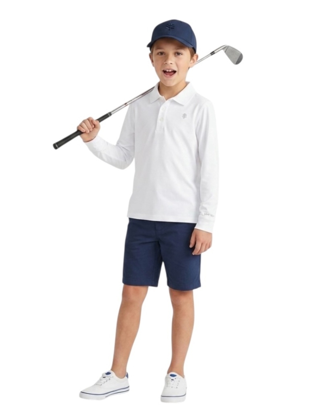 Coolibar Youth Eagle Golf Polo Shirt Sz L White UPF 50+ Long Sleeve Athleisure